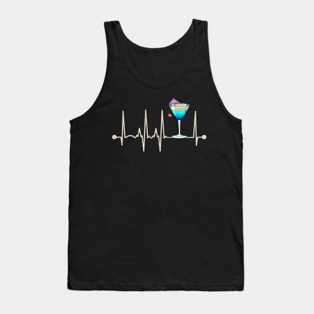 Funny Cocktail Martini Glass Heartbeat Happy Cocktail Hour Tank Top by Proficient Tees